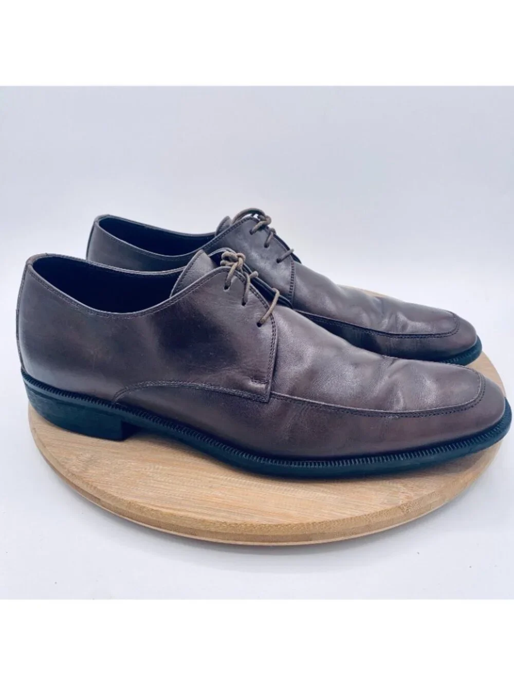 Ermenegildo Zegna Shoes Mens 9 Brown Leather Lace Up Plain Toe Oxfords Italy